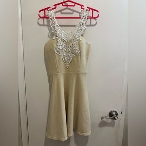 Elegant Beige Dress with Lace Detail